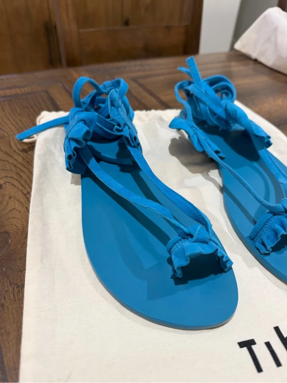 Tibi Amari Suede Sandal Azure Blue Lace-Up Flat Sz 40